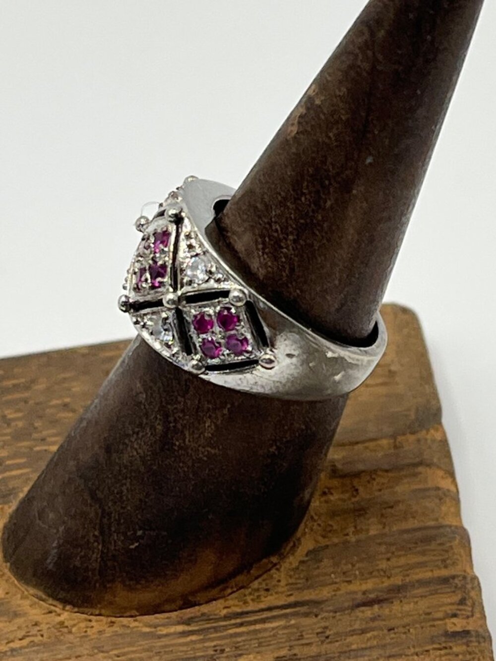 Sterling Silver Ring With Pink & Clear Stones Size 7 Stamped 925 - Picture 5 of 7